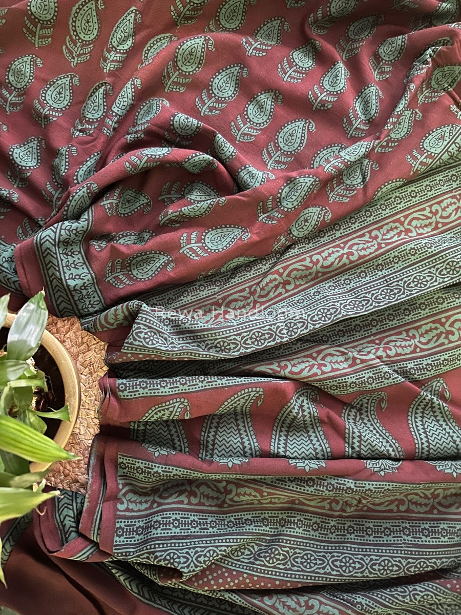 Maroon Bagh Print Cotton Saree NCBP31