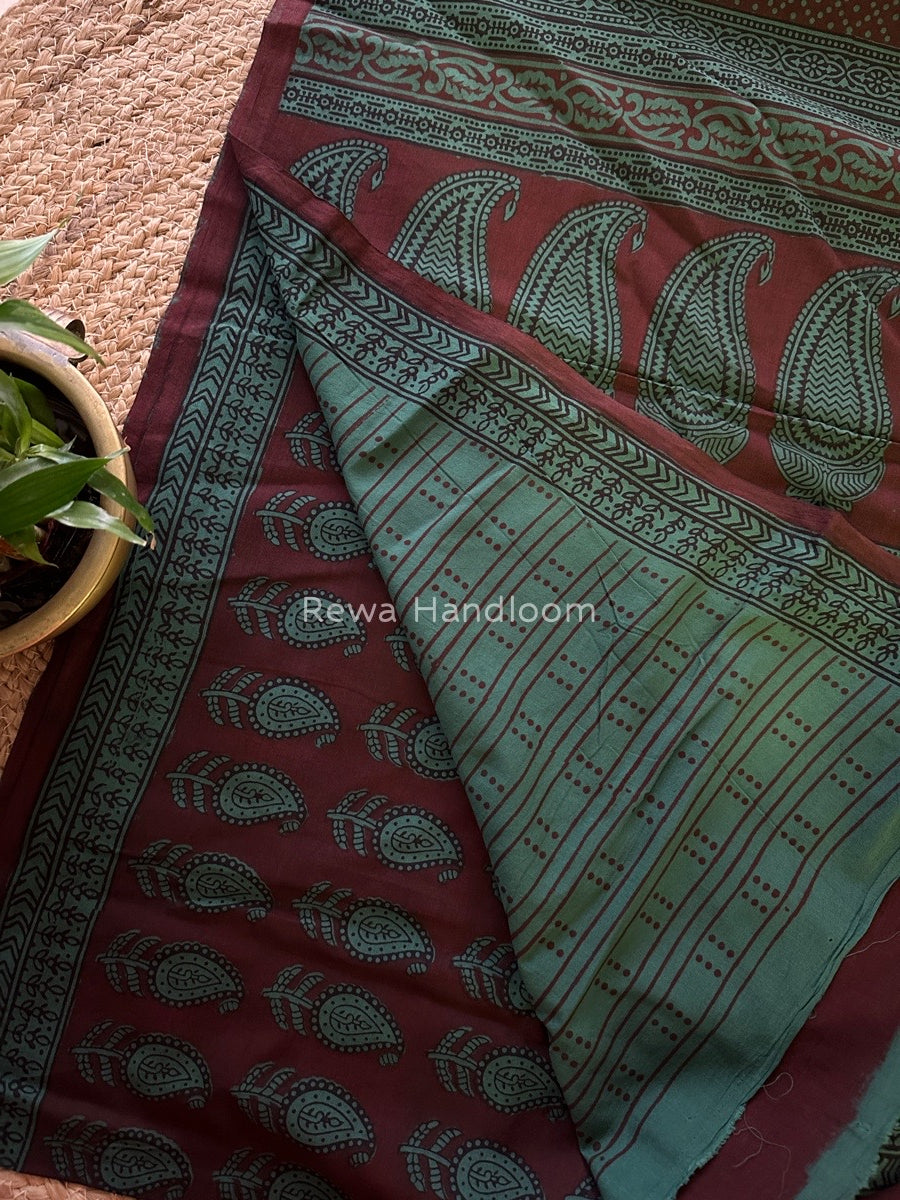 Maroon Bagh Print Cotton Saree NCBP31