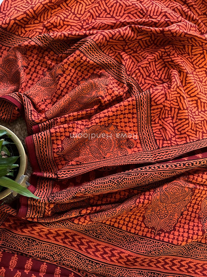 Orange Bagh Print Cotton Saree NCBP22