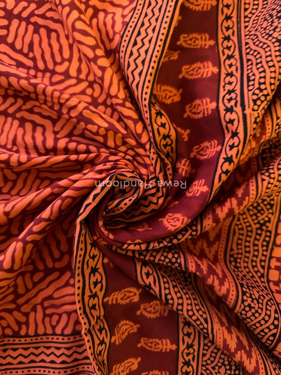 Orange Bagh Print Cotton Saree NCBP22
