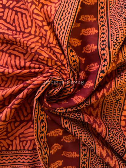 Orange Bagh Print Cotton Saree NCBP22