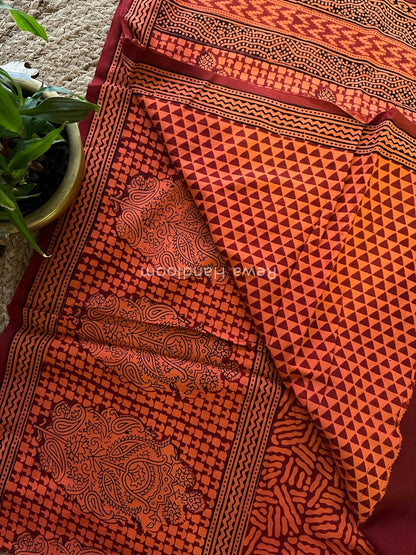 Orange Bagh Print Cotton Saree NCBP22