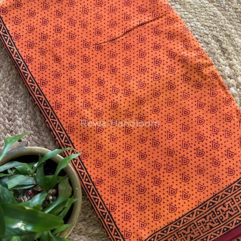 Orange Bagh Print Cotton Saree NCBP26