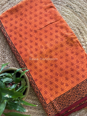 Orange Bagh Print Cotton Saree NCBP26