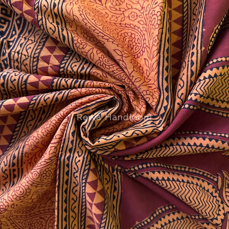 Orange Bagh Print Cotton Saree NCBP26
