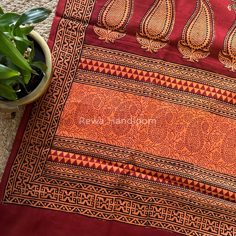 Orange Bagh Print Cotton Saree NCBP26
