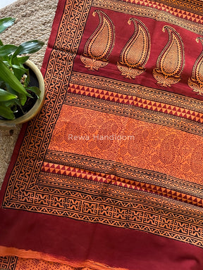 Orange Bagh Print Cotton Saree NCBP26