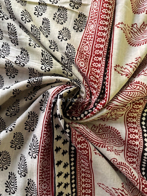 White Bagh Print Cotton Saree NCBP101