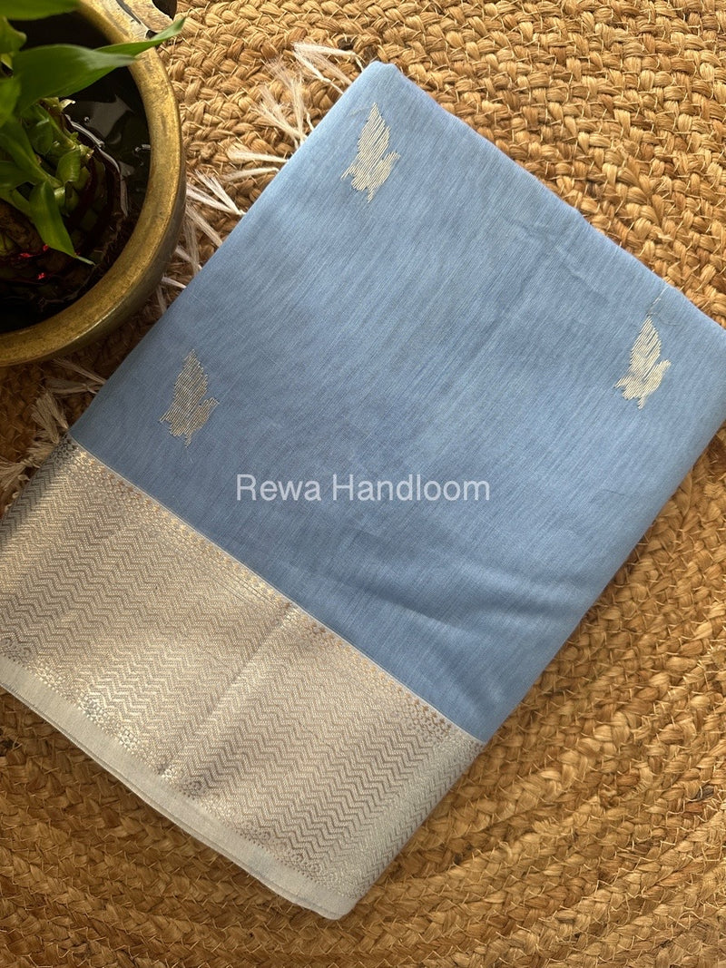 Maheshwari Dark Sky Blue Silver Butti Saree SGSB020