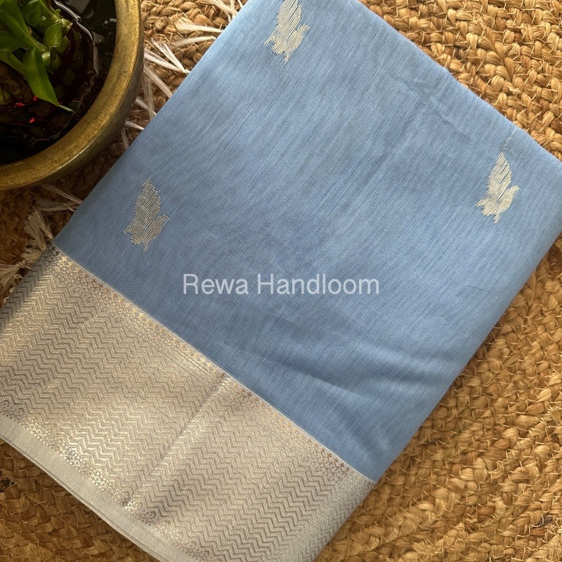 Maheshwari Dark Sky Blue Silver Butti Saree SGSB020