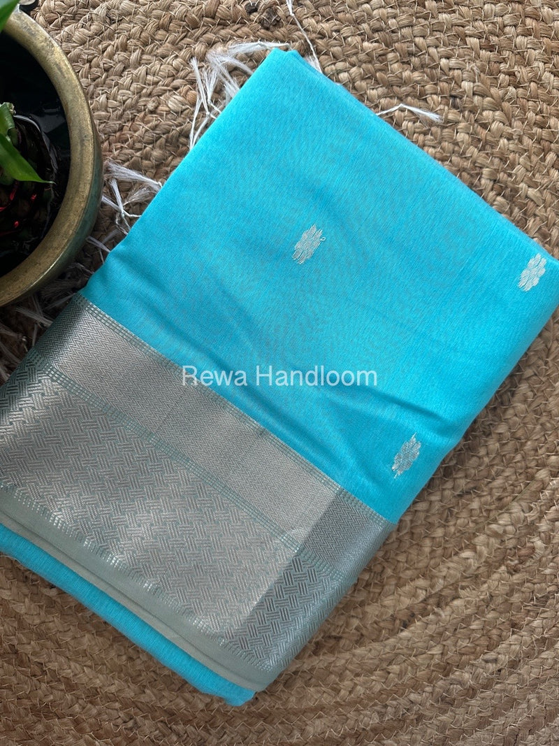 Maheshwari Sky Blue Silver Butti Saree SGSB017
