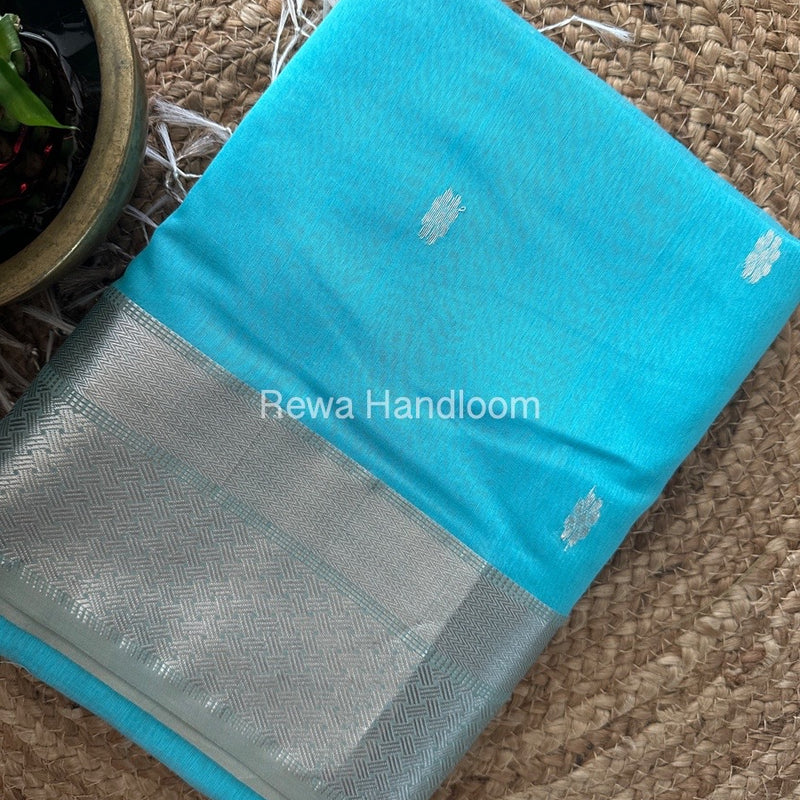 Maheshwari Sky Blue Silver Butti Saree SGSB017
