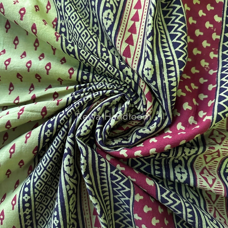 Parrot Green Bagh Print Cotton Saree NCBP28