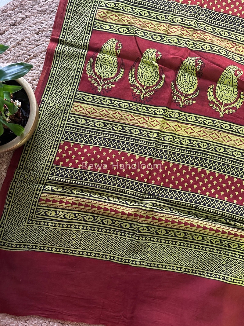 Parrot Green Bagh Print Cotton Saree NCBP28