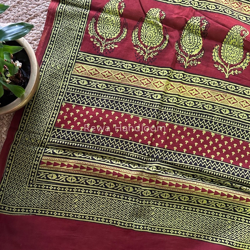 Parrot Green Bagh Print Cotton Saree NCBP28