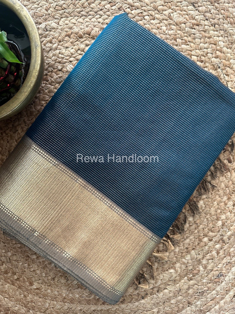 Exclusive Maheshwari Blue Tissue Silk Saree TPS01