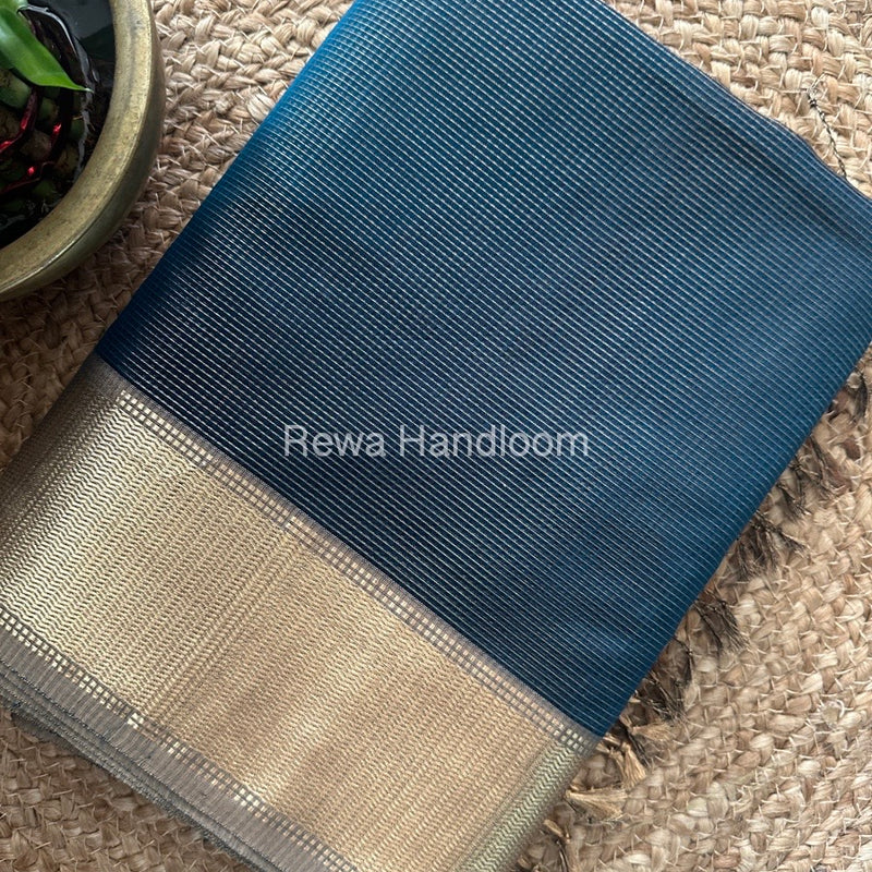 Exclusive Maheshwari Blue Tissue Silk Saree TPS01