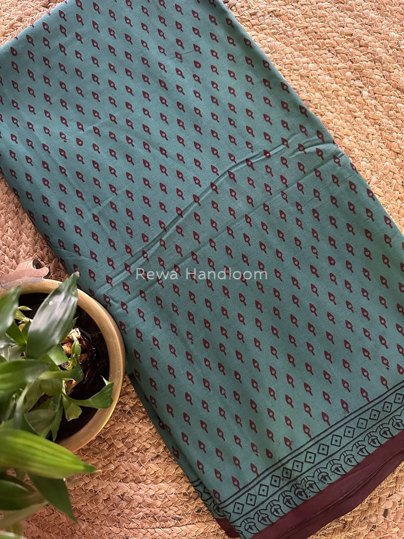 Rama Green Bagh Print Cotton Saree NCBP25