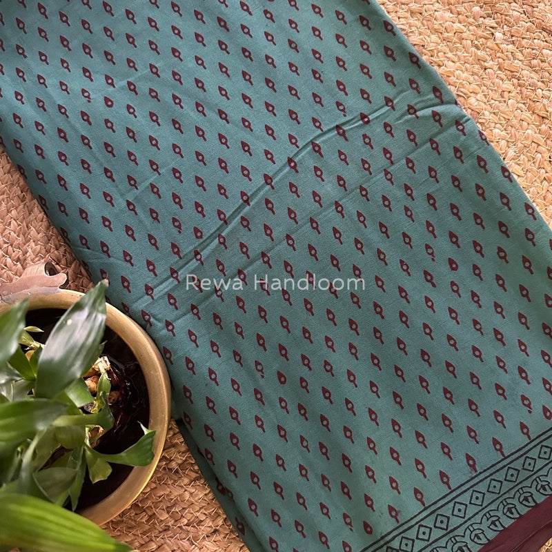 Rama Green Bagh Print Cotton Saree NCBP25
