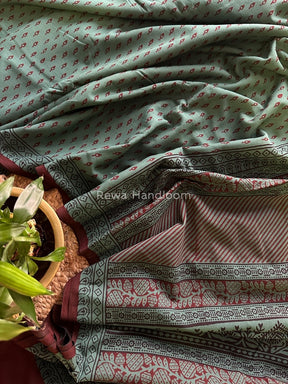 Rama Green Bagh Print Cotton Saree NCBP25