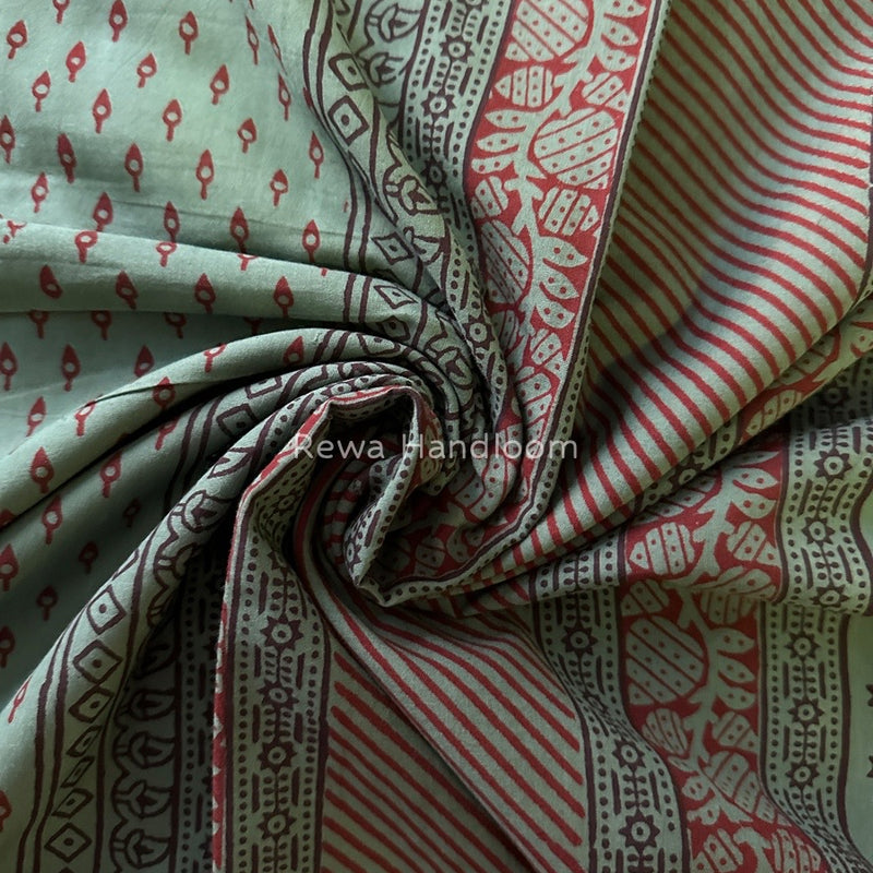 Rama Green Bagh Print Cotton Saree NCBP25