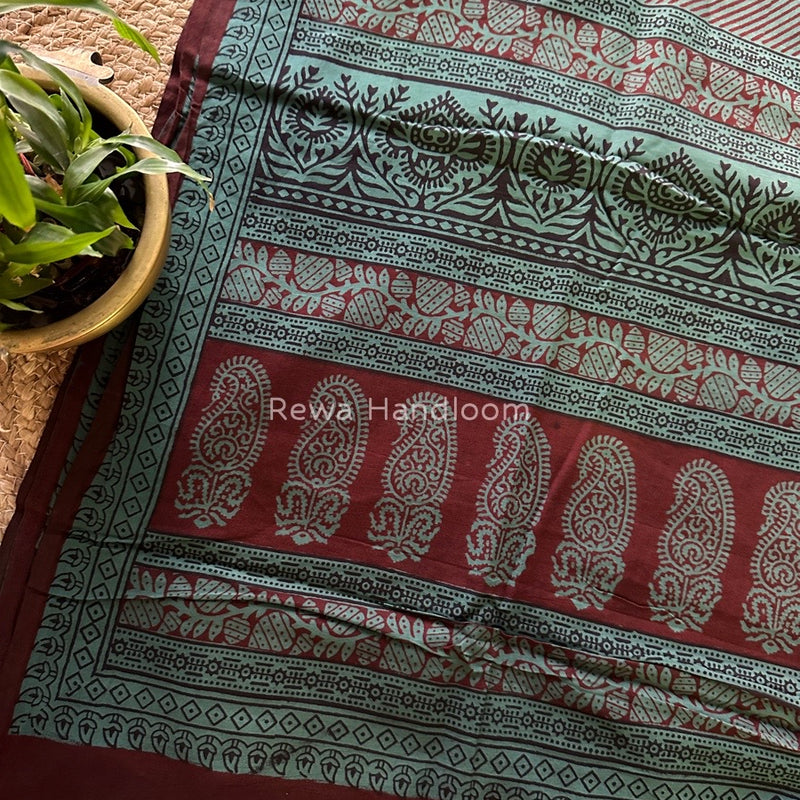 Rama Green Bagh Print Cotton Saree NCBP25