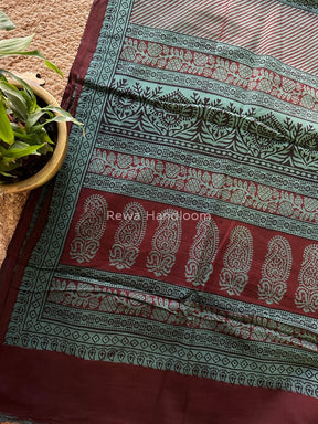 Rama Green Bagh Print Cotton Saree NCBP25