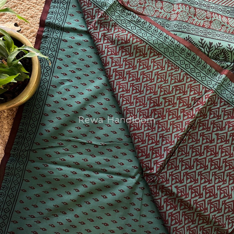 Rama Green Bagh Print Cotton Saree NCBP25