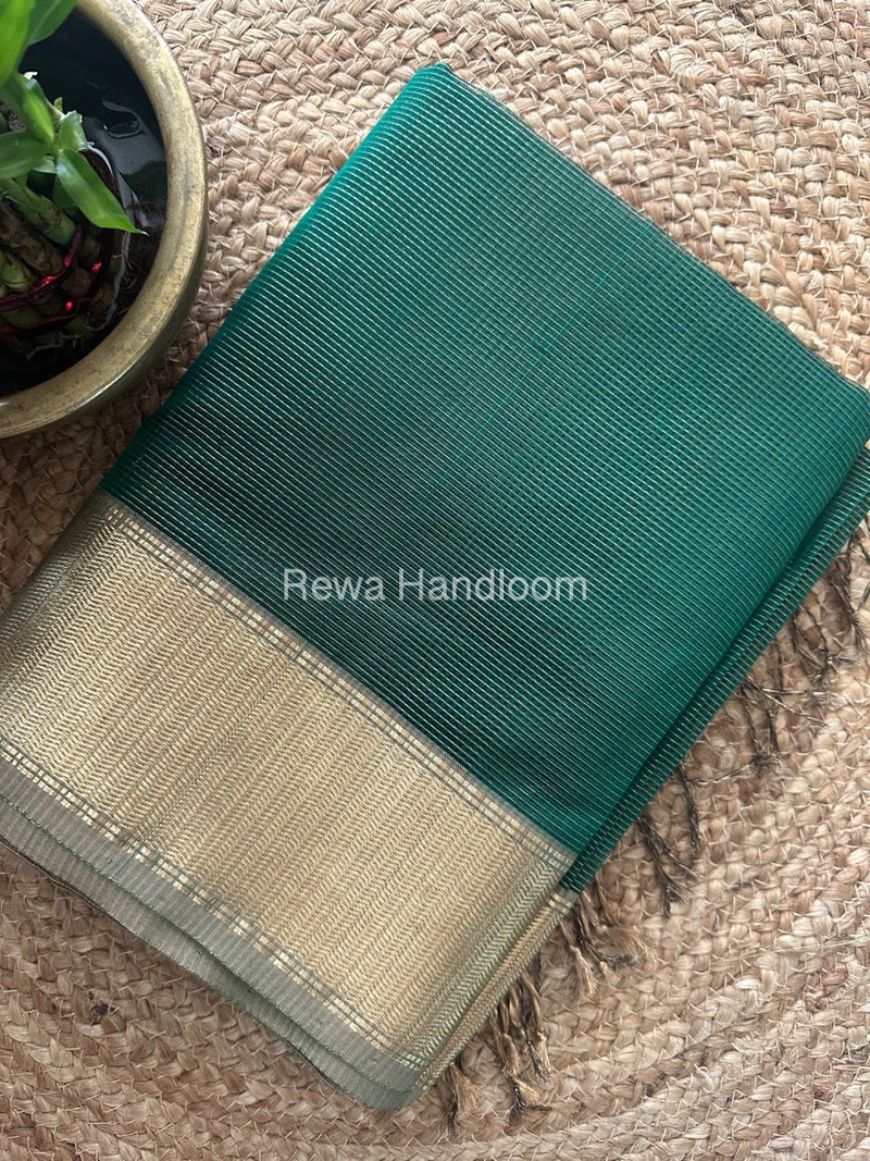 Exclusive Maheshwari Green Tissue Silk Saree TPS03