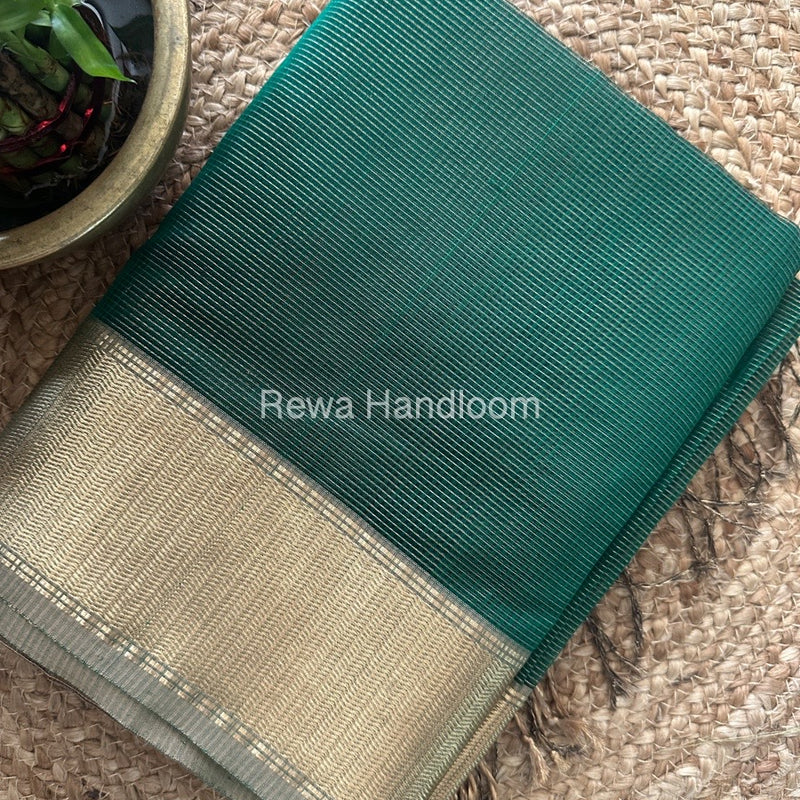 Exclusive Maheshwari Green Tissue Silk Saree TPS03