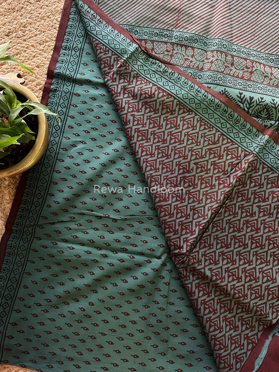 Rama Green Bagh Print Cotton Saree NCBP25