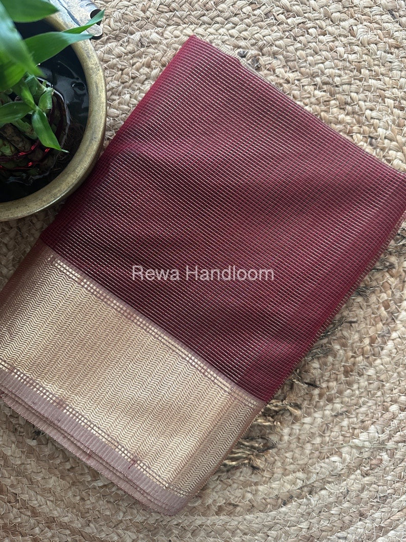 Exclusive Maheshwari Maroon Tissue Silk Saree TPS02