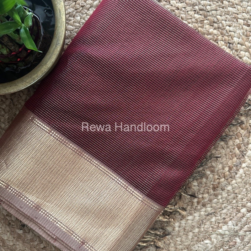 Exclusive Maheshwari Maroon Tissue Silk Saree TPS02