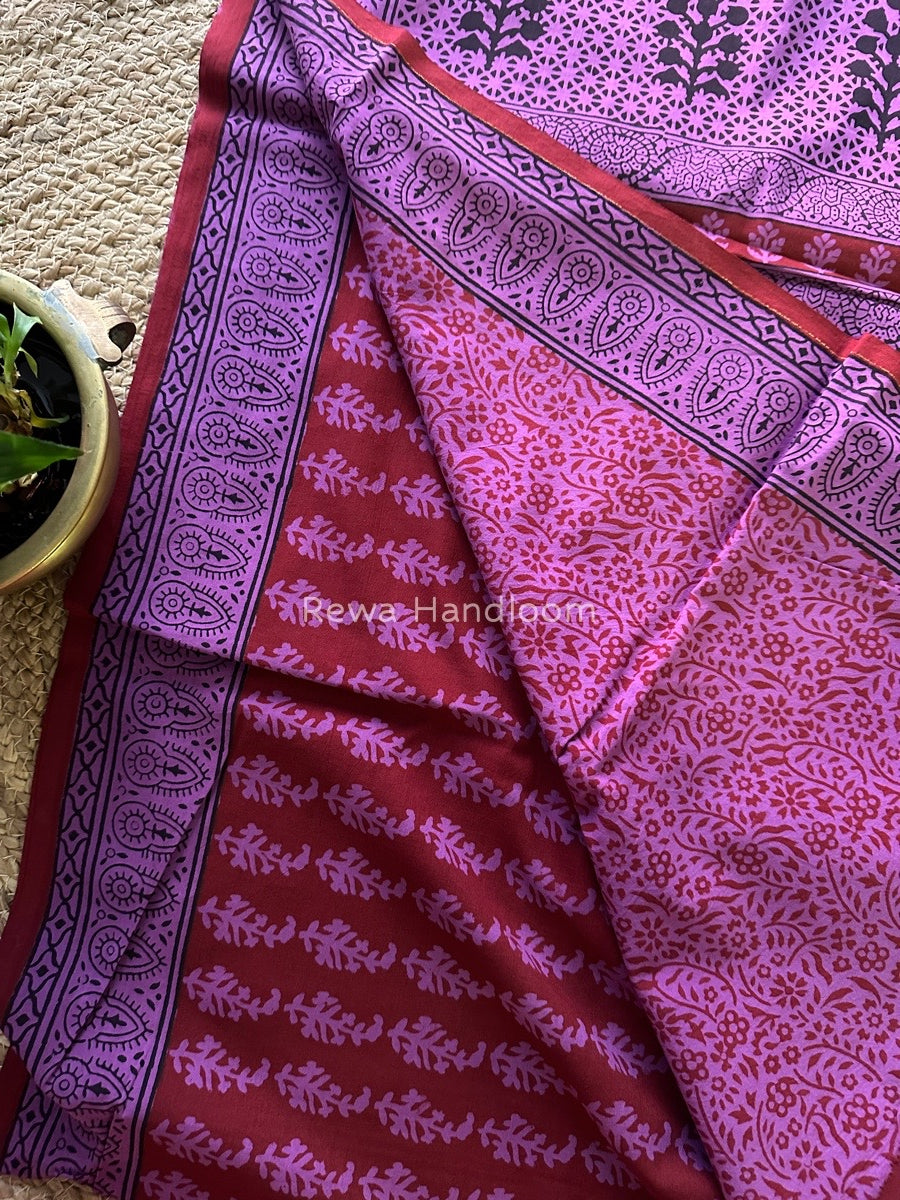 Red Bagh Print Cotton Saree NCBP11