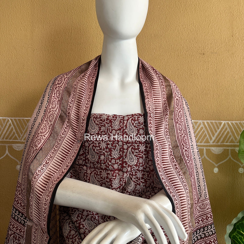 Maheshwari Maroon-White Bagh Print Suit BSP0205