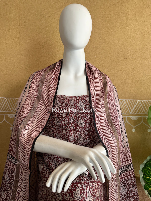 Maheshwari Maroon-White Bagh Print Suit BSP0233