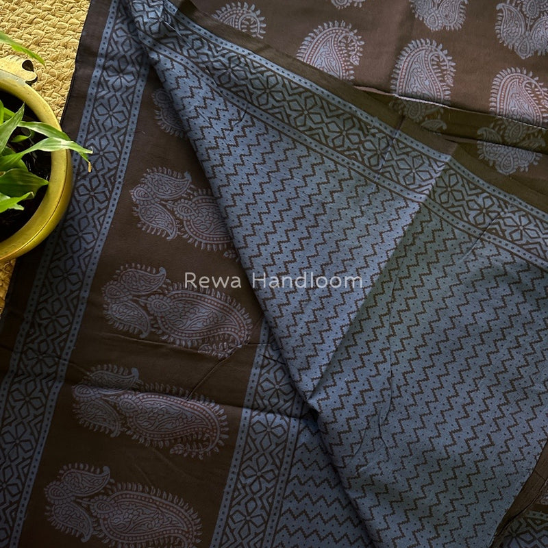 Blue Bagh Print Cotton Saree NCBP27