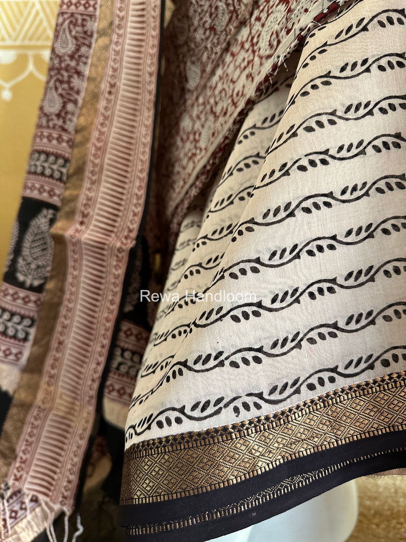 Maheshwari Maroon-White Bagh Print Suit BSP0205