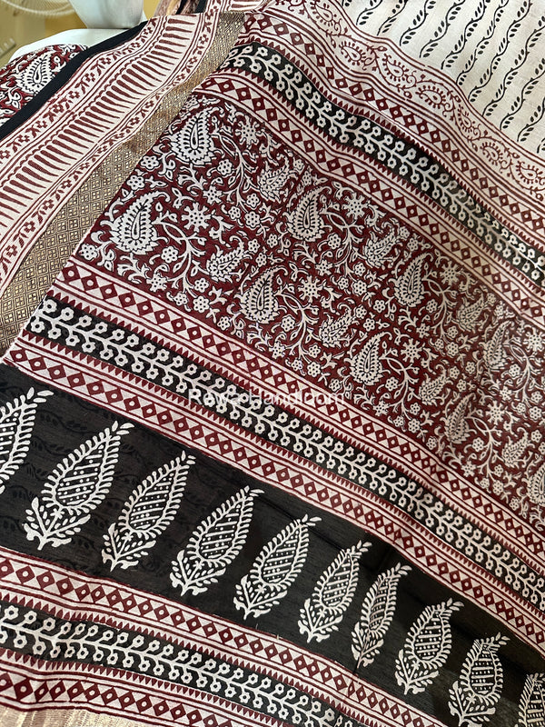 Maheshwari Maroon-White Bagh Print Suit BSP0233