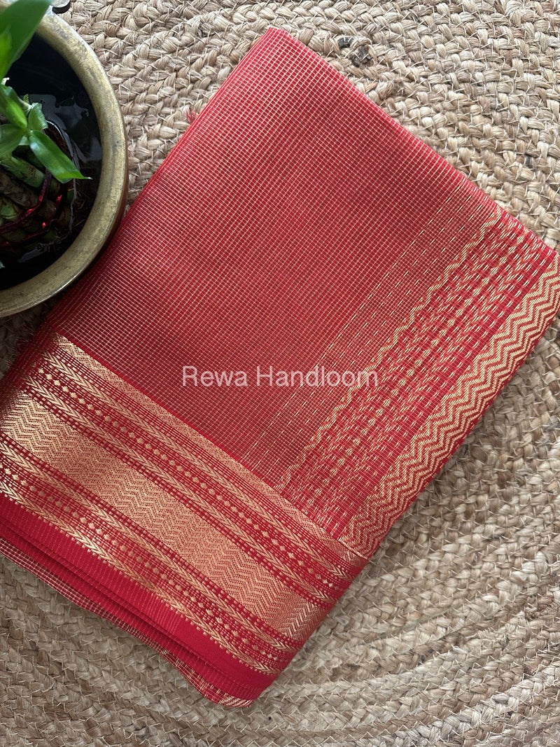Maheshwari Red Tissue Rich Pallu Saree TRP02