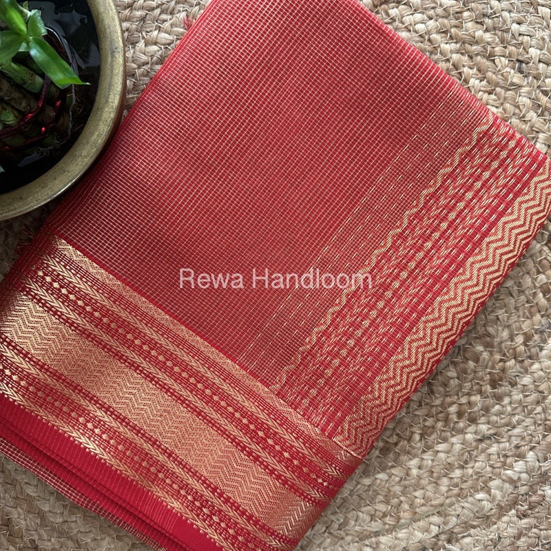 Maheshwari Red Tissue Rich Pallu Saree TRP02