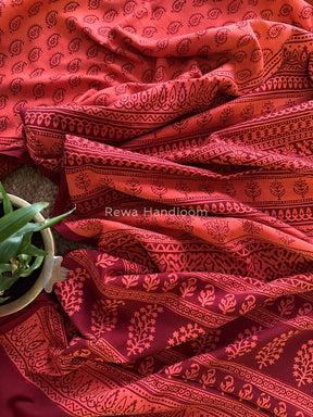 Peach Orange Bagh Print Cotton Saree NCBP24