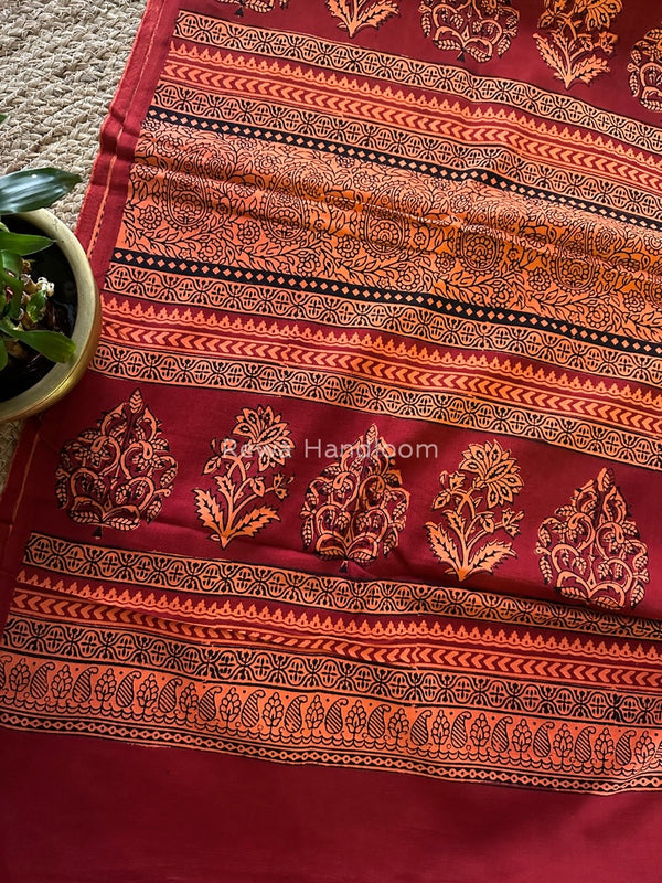 Red Peach Bagh Print Cotton Saree NCBP23