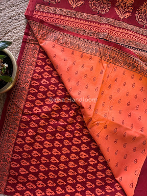 Red Peach Bagh Print Cotton Saree NCBP23