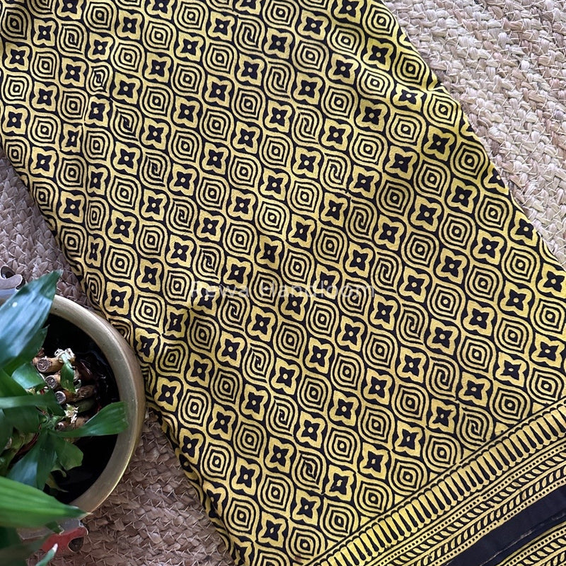 Yellow Black Bagh Print Cotton Saree NCBP30