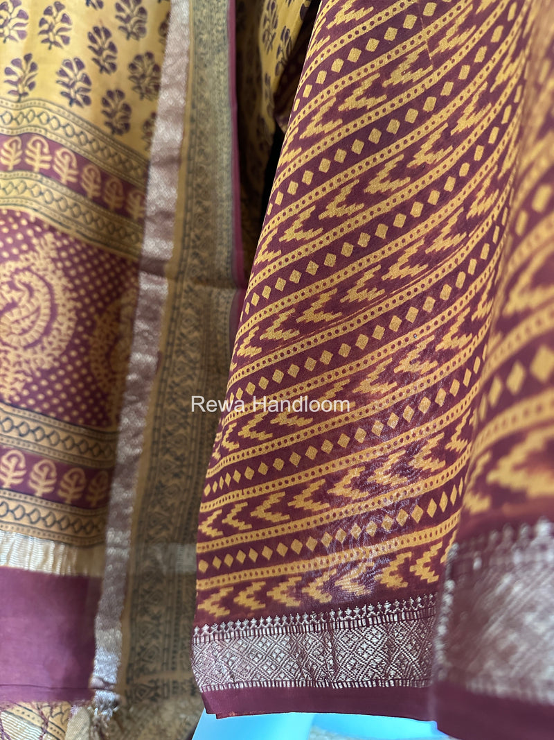 Maheshwari Orange-Maroon Bagh Print Suit BSP0208