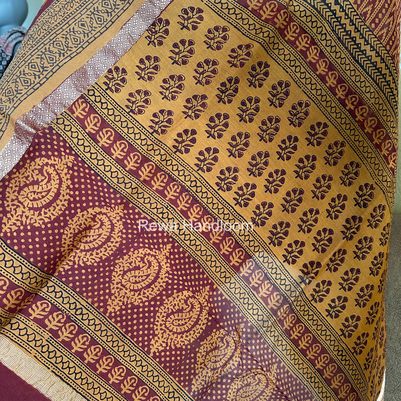 Maheshwari Orange-Maroon Bagh Print Suit BSP0208
