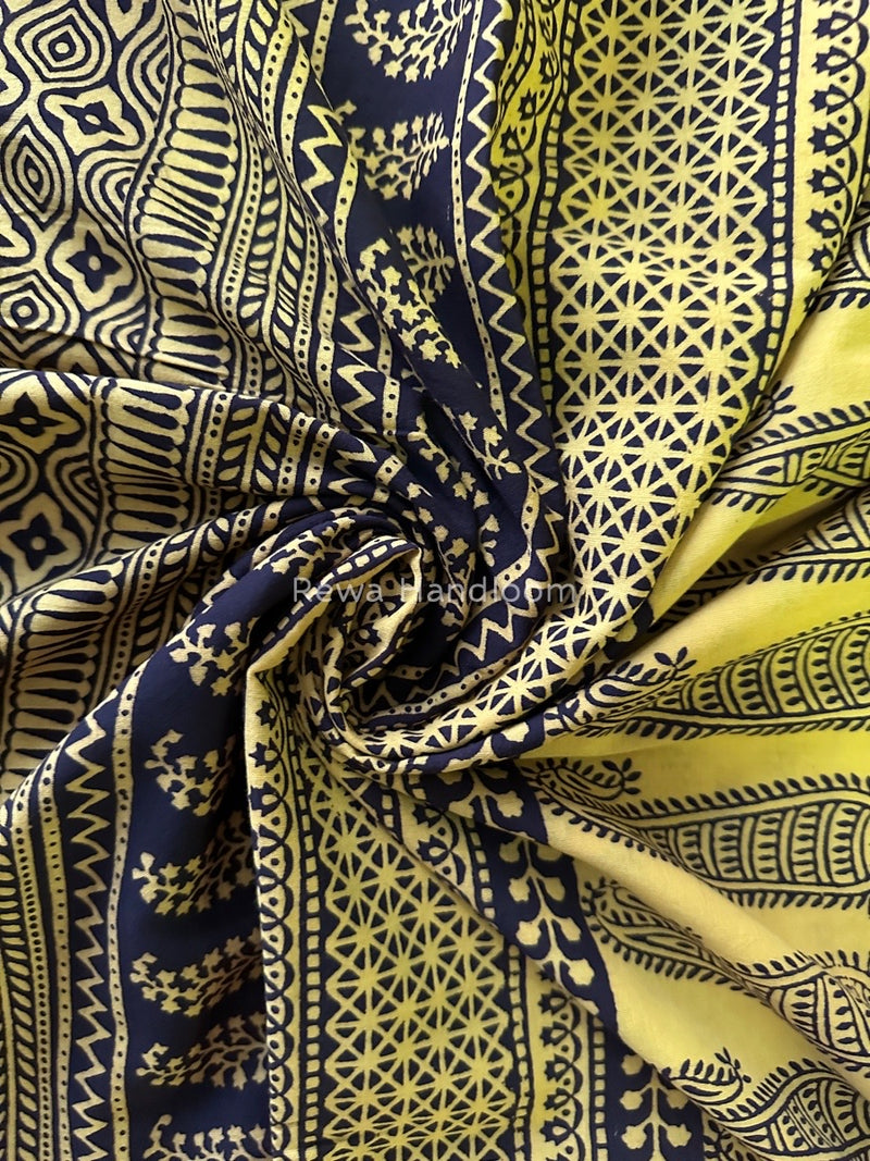 Yellow Black Bagh Print Cotton Saree NCBP30