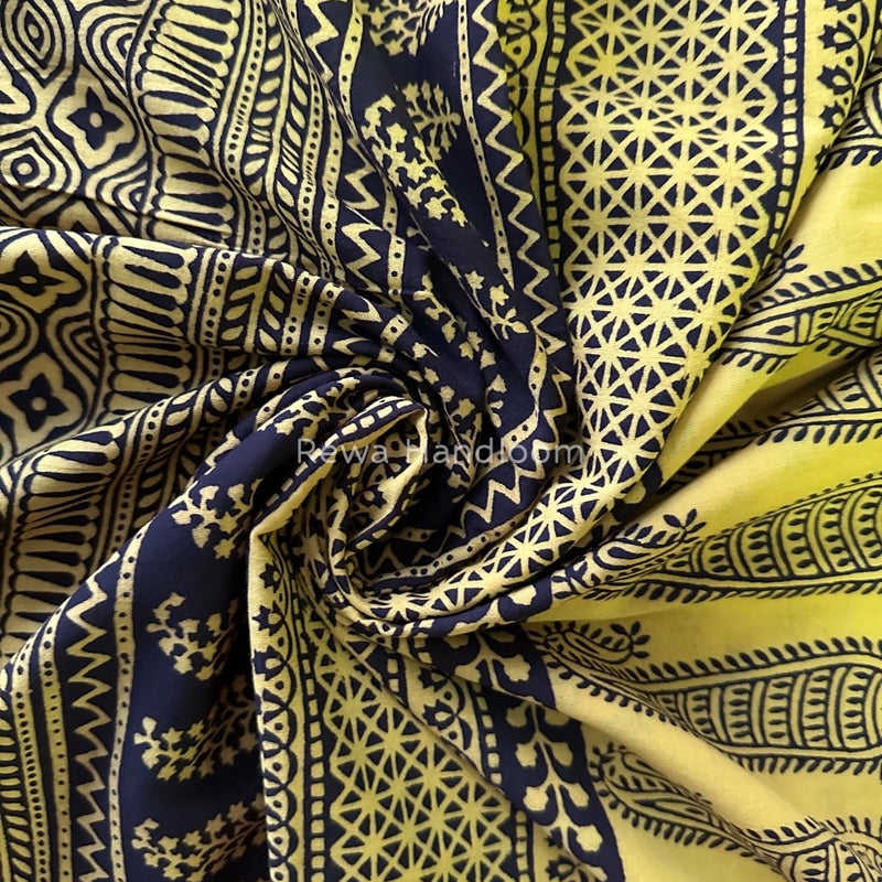 Yellow Black Bagh Print Cotton Saree NCBP30