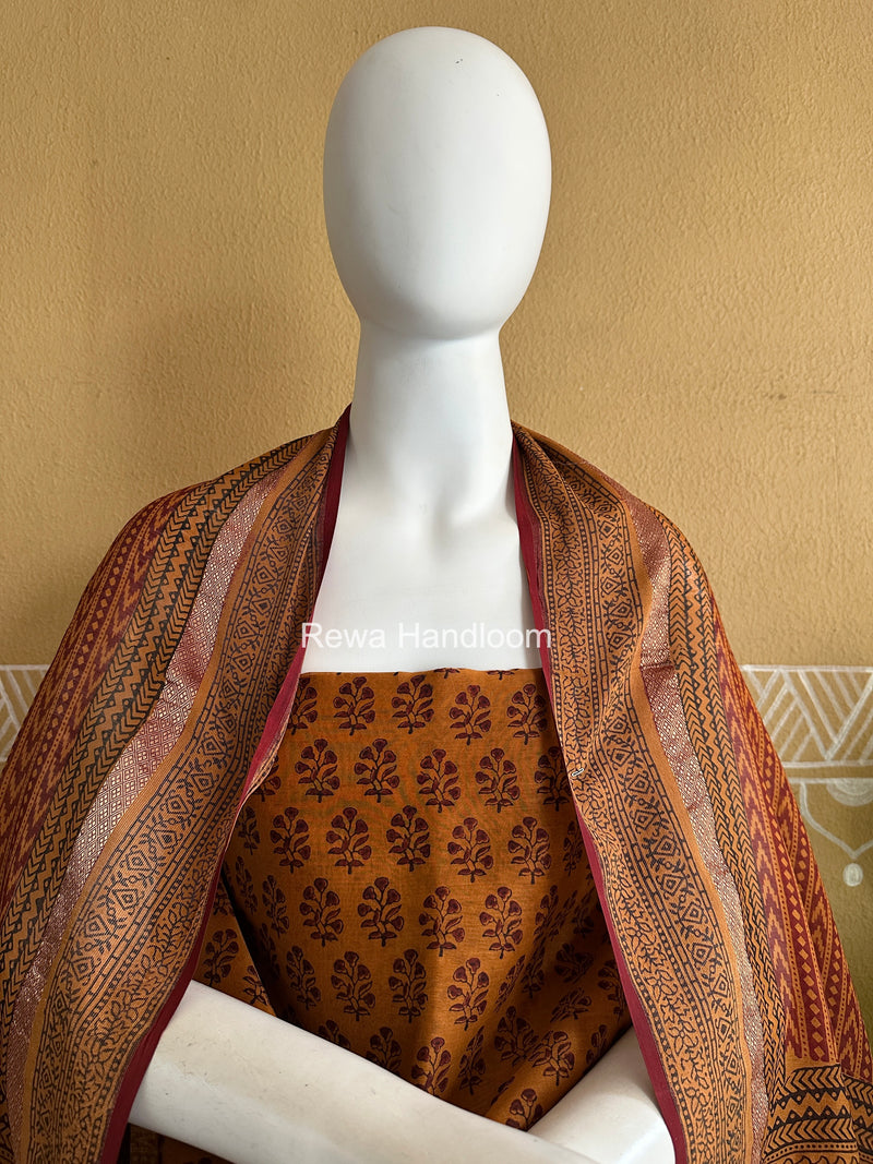 Maheshwari Orange-Maroon Bagh Print Suit BSP0208